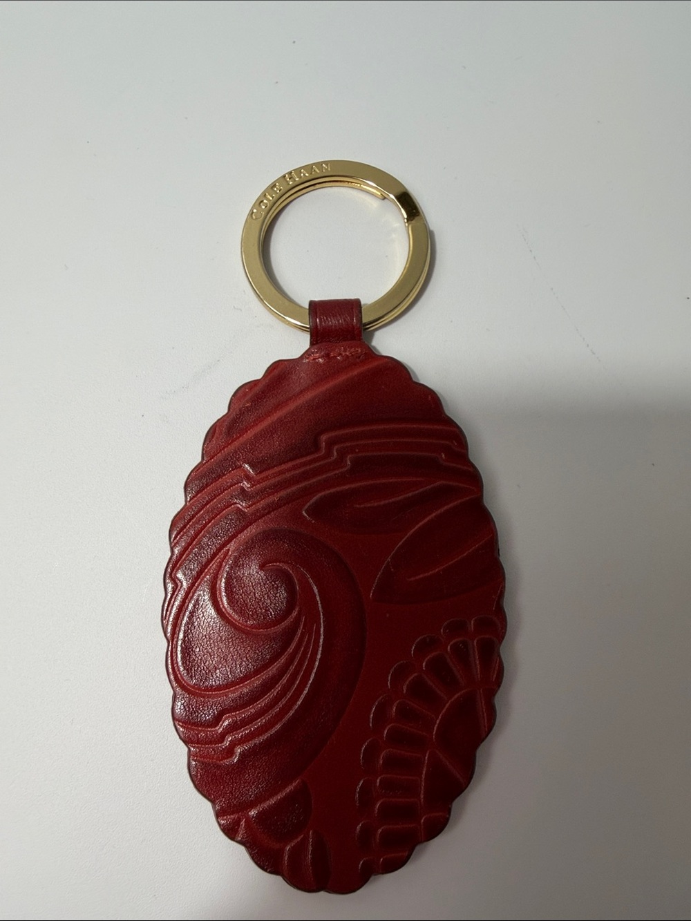 Cole Haan Red Embossed Leather Key Fob with Gold-Tone Ring